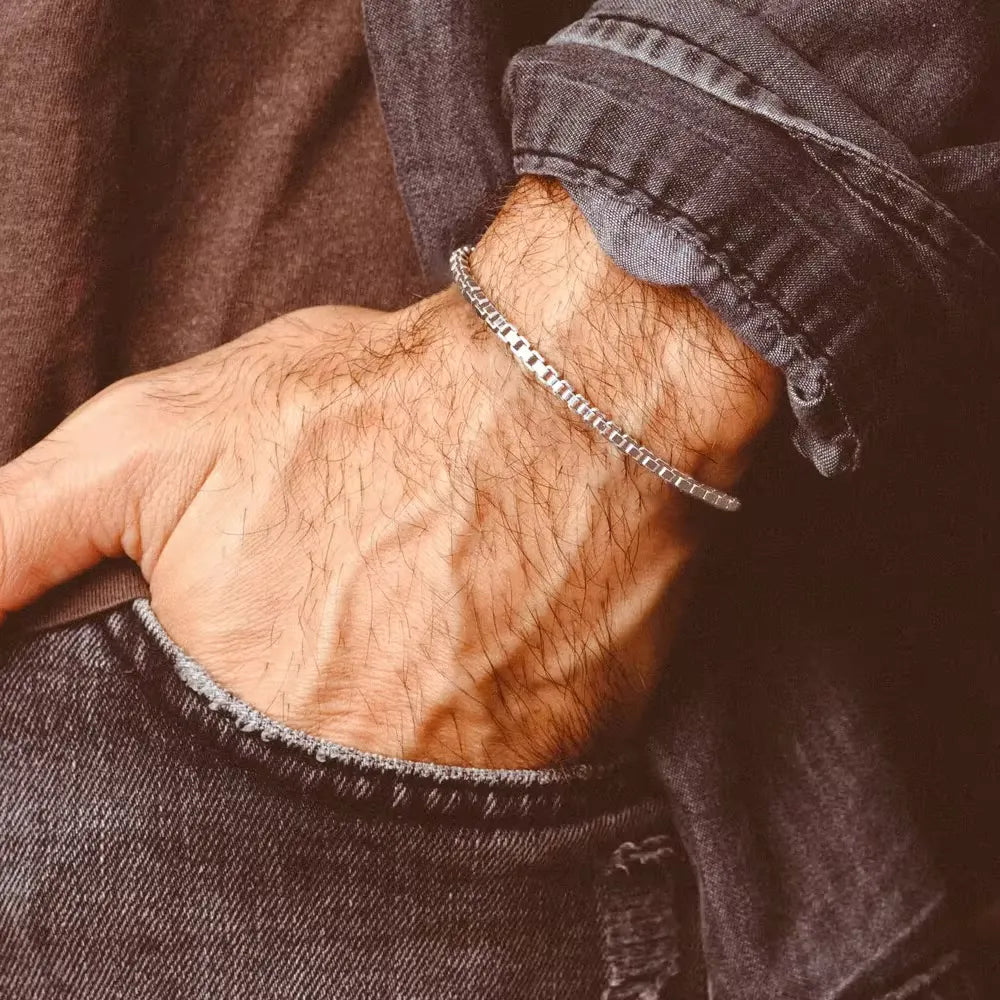 Silver Box Chain Minimalist Bracelet