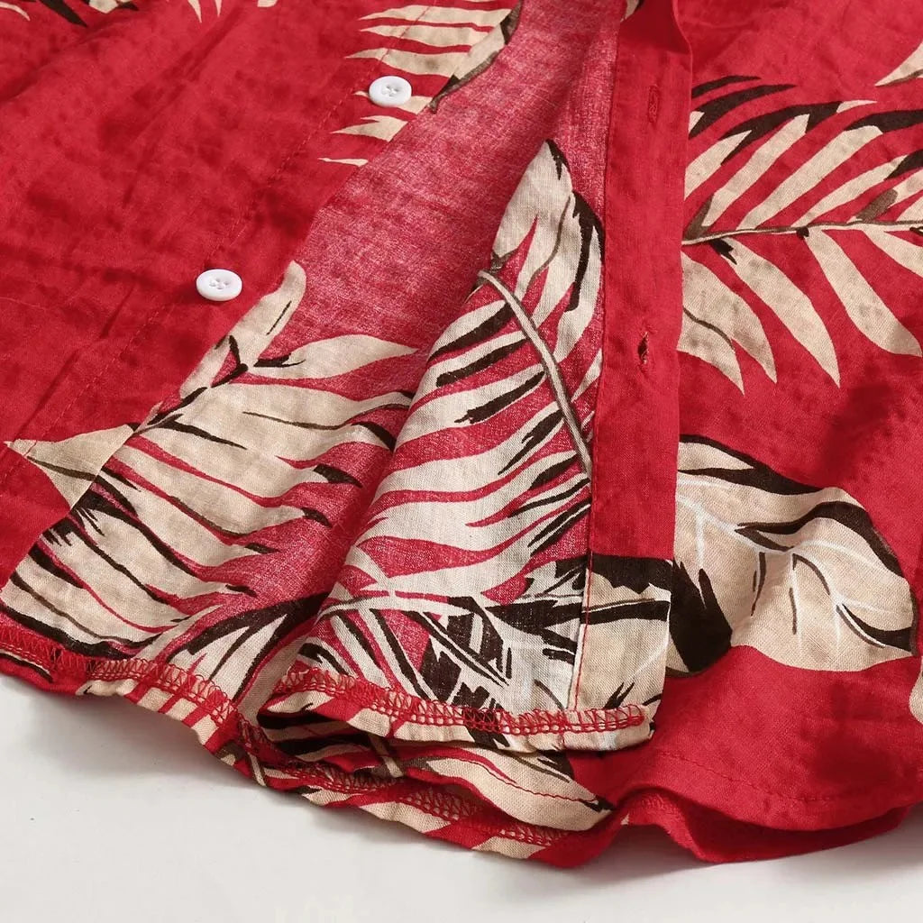 Tropical Leaf Print Red Shirt